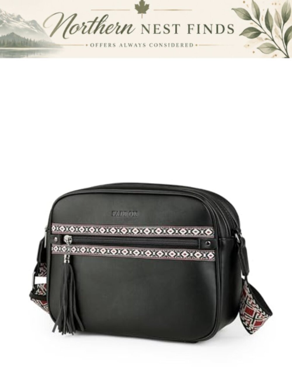 PU Leather Crossbody Bag Adjustable Wide Strap Tassel